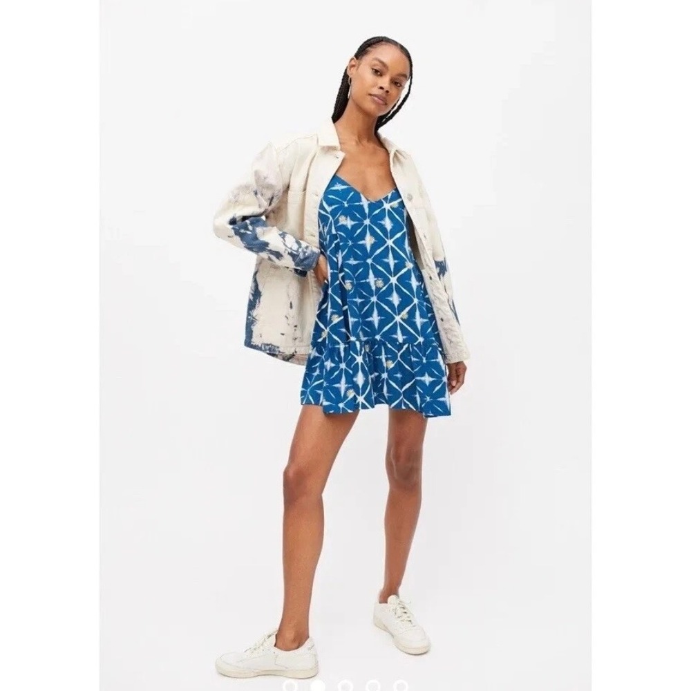 Urban Outfitters Blue Tie Dye Batik Sunflower V‎ Neck Mini Sundress Womens Small